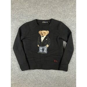 Polo Ralph Lauren Sweater Womens S Martini Tuxedo Bear Wool Cashmere Silk Black